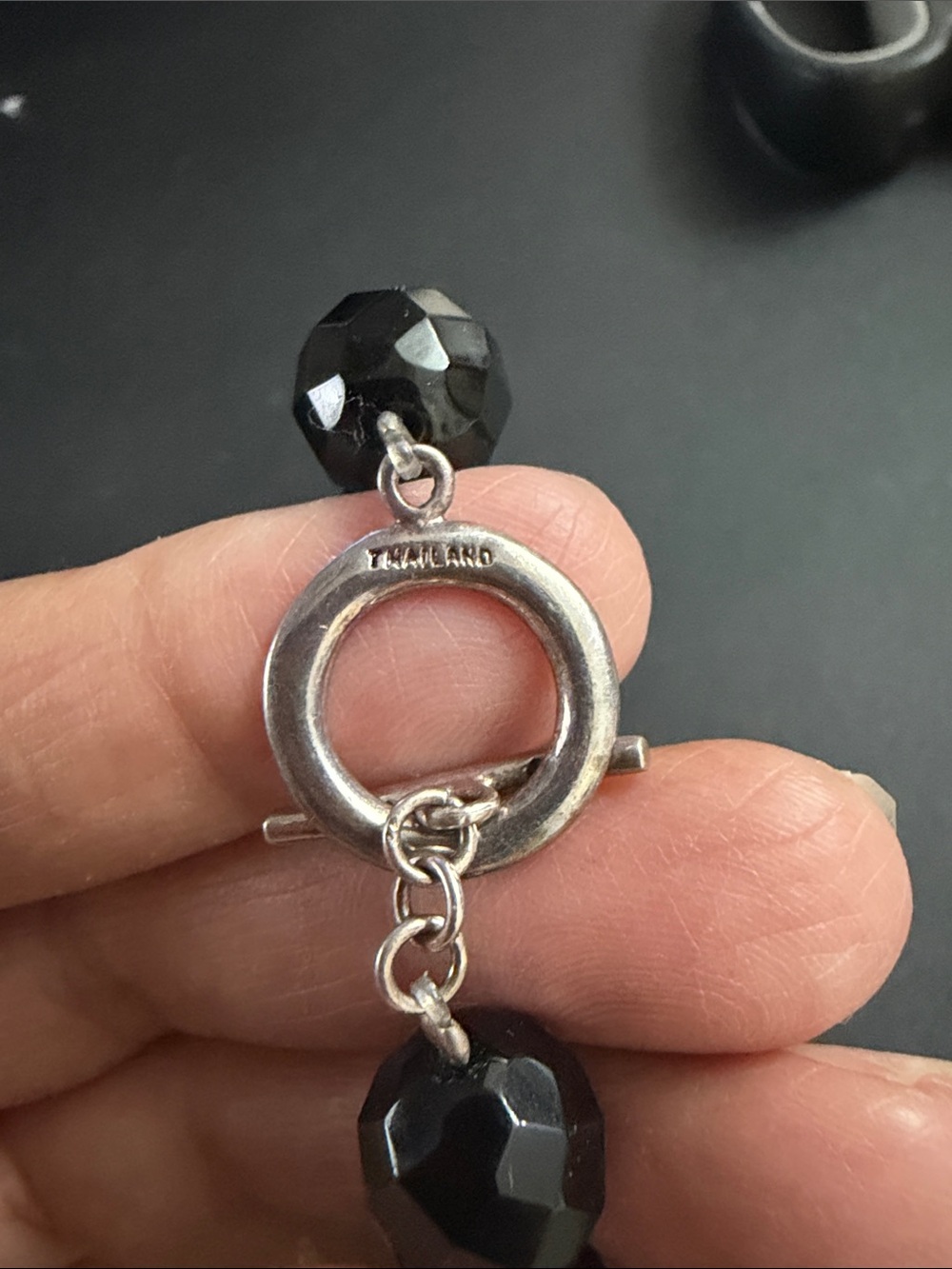 Handmade Black Bead Bracelet with Silver Toggle - Thailand